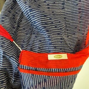Striped Navy Scarf with Red Trim, 6’ long